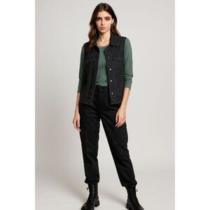 Bailey 44 Womens Modern Streetwear Dark Edgy Jogger Trouser LARGE Black Satin